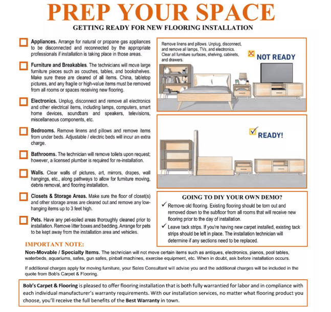 Flooring installation checklist