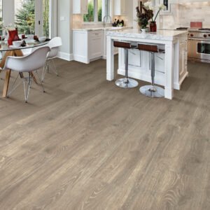 Durable laminate flooring in an open concept kitchen