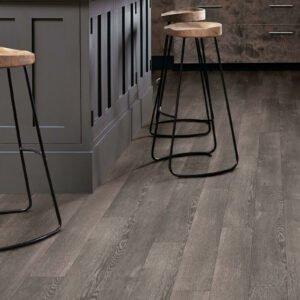 Kitchen bar stools on a dark Luxury Vinyl floor