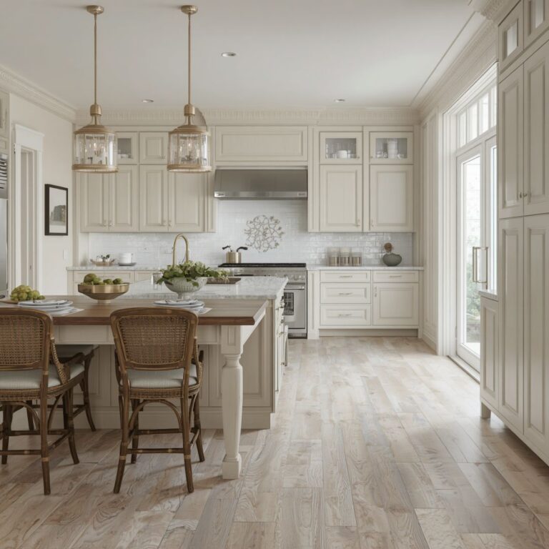 natural kitchen with wood floors and neutral colors