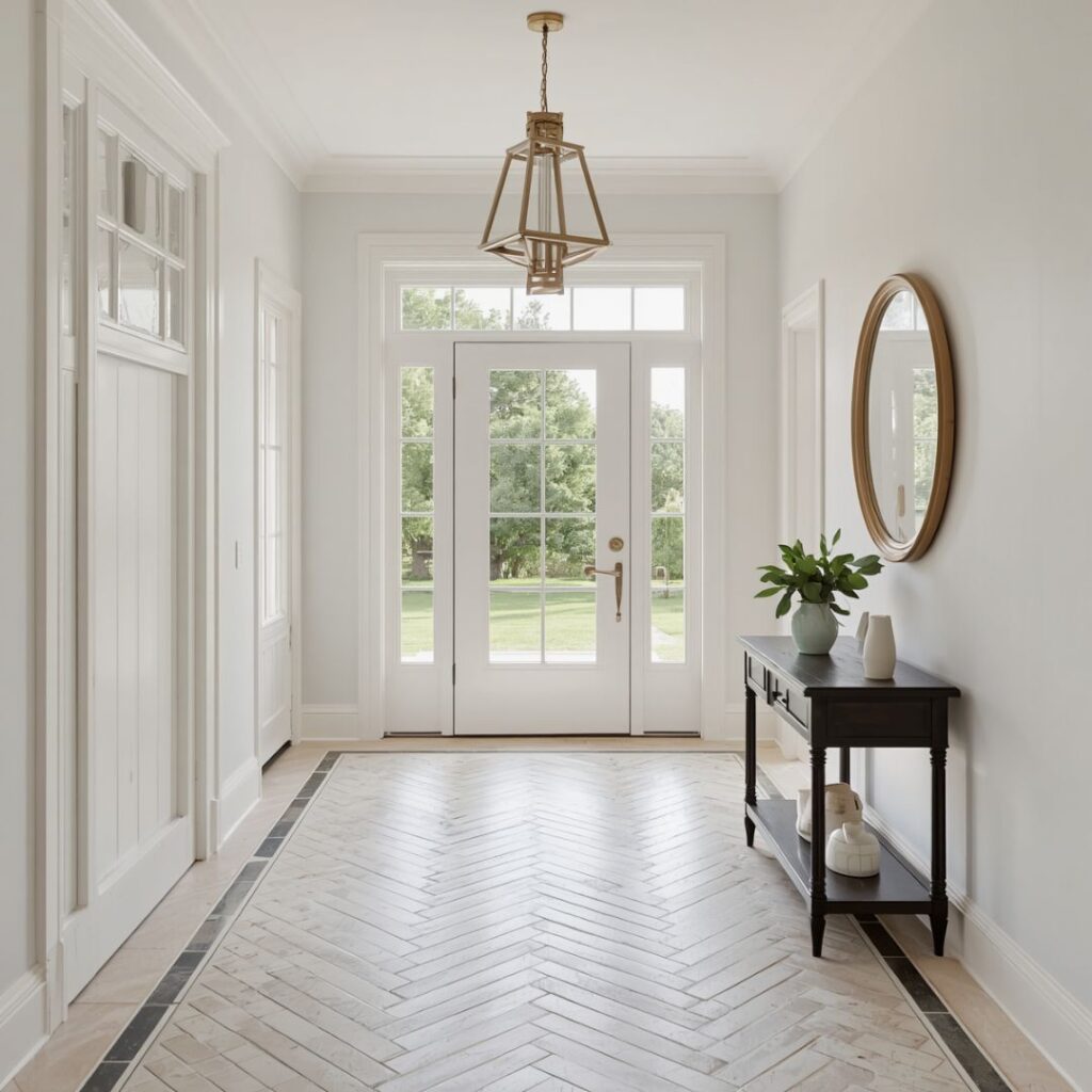 herringbone tile in entryway