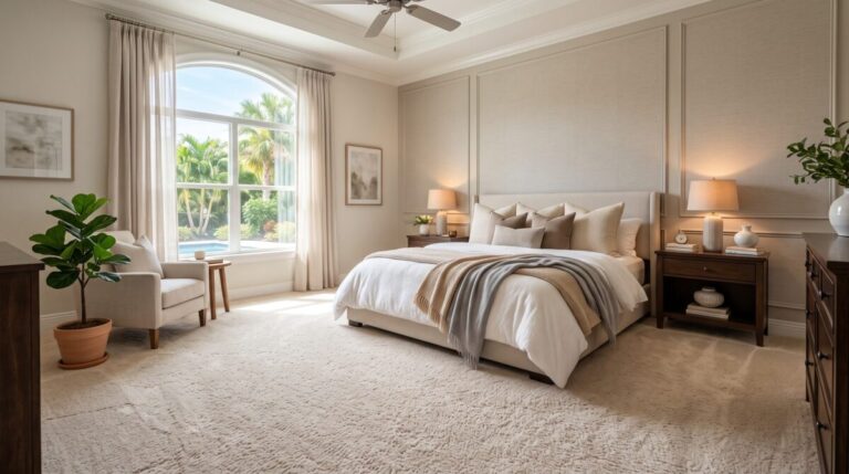 Bedroom carpet Clearwater FL, plush nylon carpet primary suite, Bob's Carpet & Flooring.