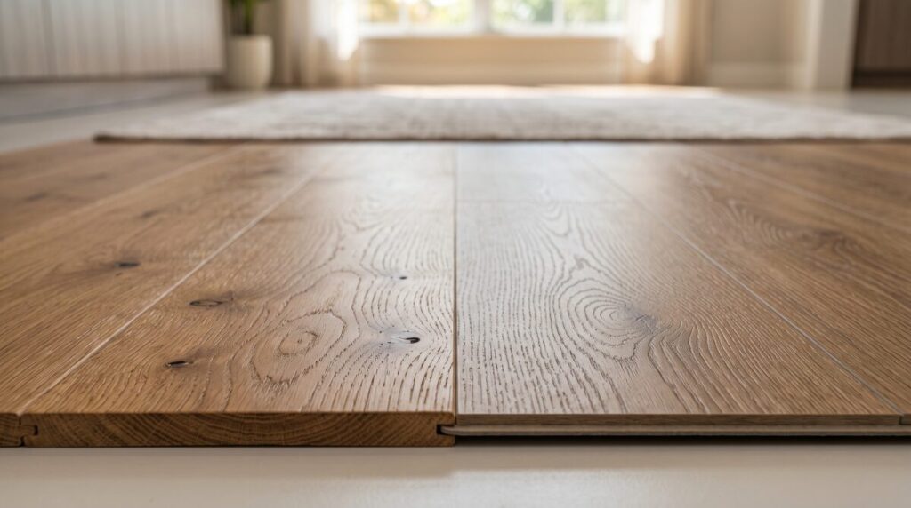 Engineered hardwood vs LVP surface texture comparison, Tampa Bay flooring options.