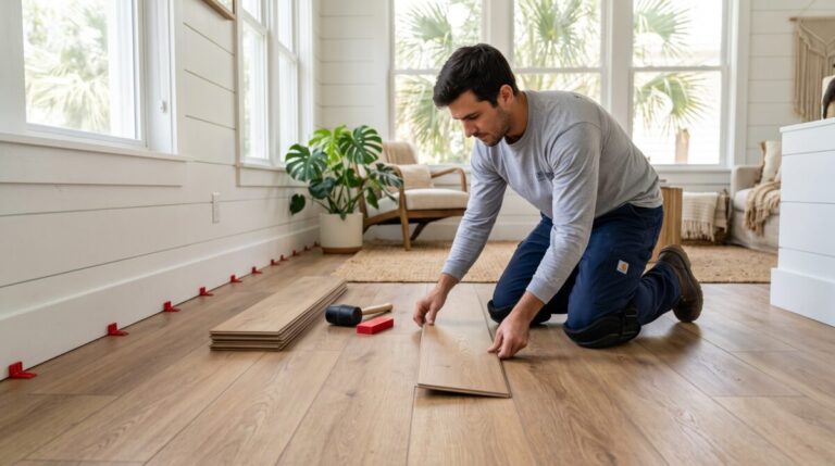 LVP flooring installation St. Petersburg FL, Bob's Carpet professional installer, Kenwood bungalow.