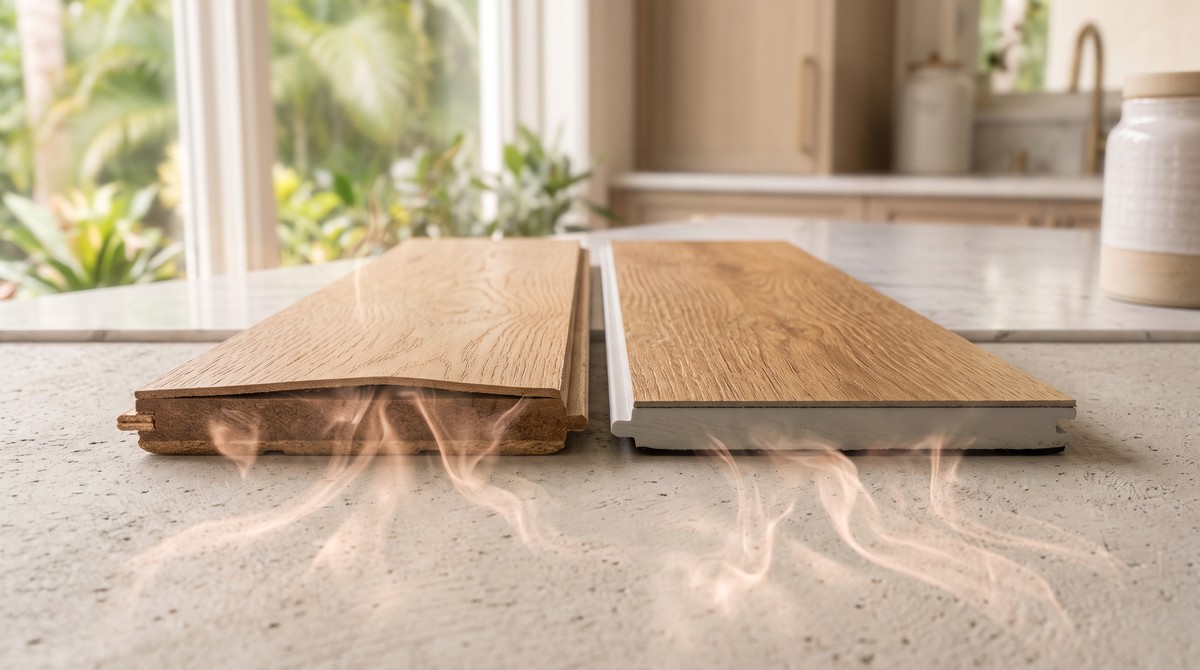 Moisture vapor migration concrete slab laminate vs LVP, Florida slab construction Largo.