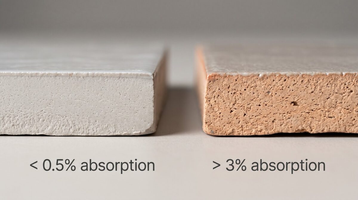 Porcelain vs ceramic tile water absorption comparison, Florida bathroom tile selection.